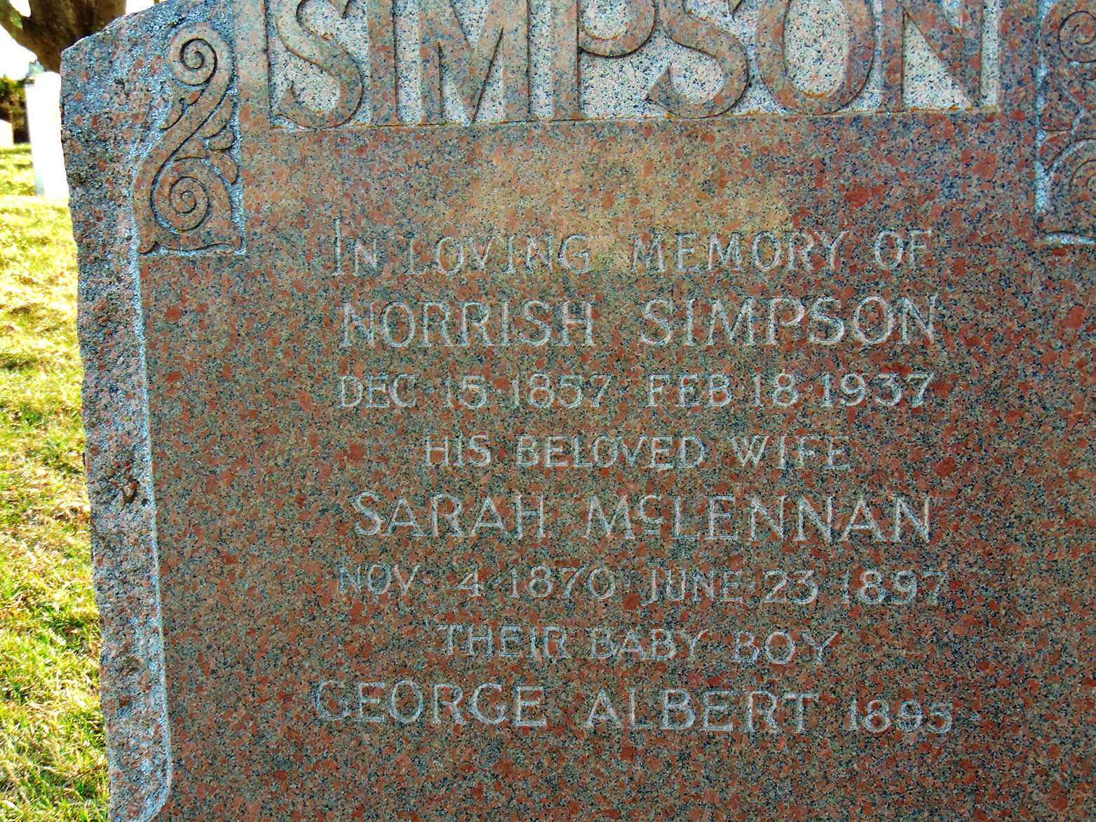 Photo of headstones/Sarah McLennan 1870-1897 hdstn Ebenezer Ch cem CampbellvilleON